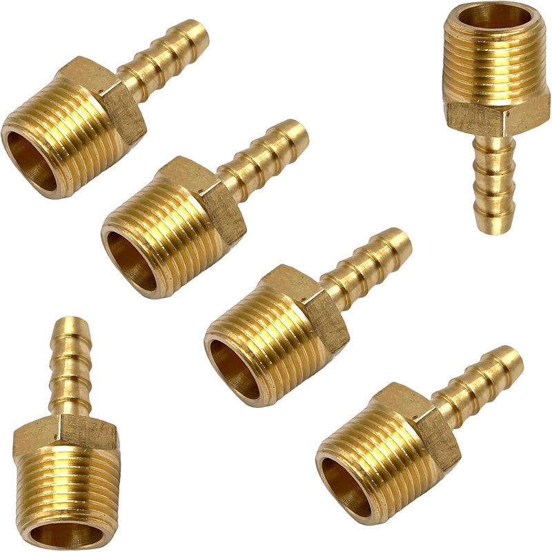 Bumugufu 6Pcs 3/8" NPT Male to 1/4" Barb Hose Adapters,1/4" Barb to 3/8" NPT Male Brass Hose Barb Fittings for Water and Fuel System - Image 3